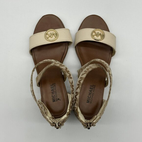 Michael Kors Evyn Girls Camel Faux Leather Block Heel Sandals Girl's Size 12 - Picture 6 of 11